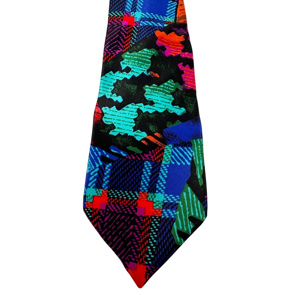 Vtg Paco‎ Rabanne Paris Silk Tie Abstract Geometric Multicolor 90s Made in Italy